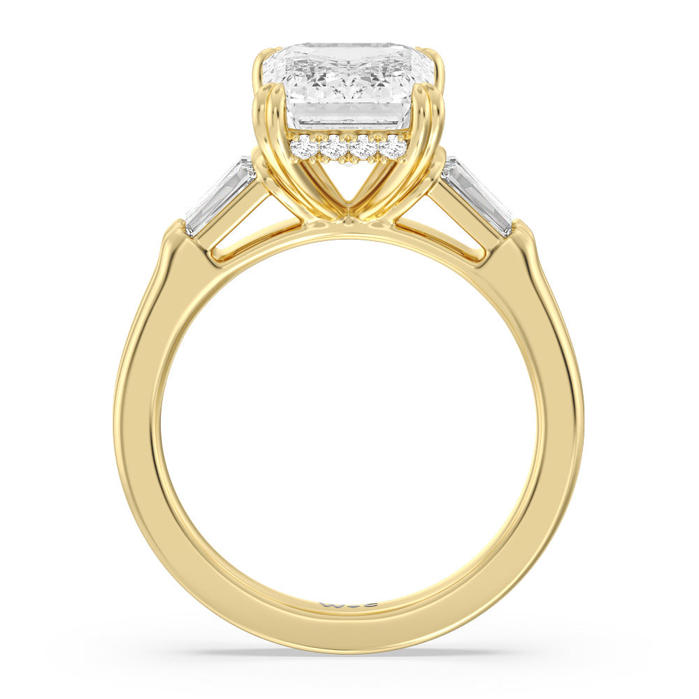 Elegance Twin Baguette Side Stone Engagement Ring with Emerald Cut Diamond in 14KT Yellow Gold view 2
