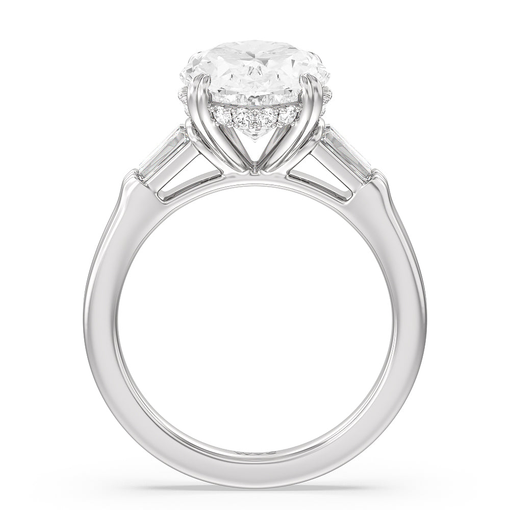 Elegance Twin Baguette Side Stone Engagement Ring with Oval Cut Diamond in 14KT Platinum view 2
