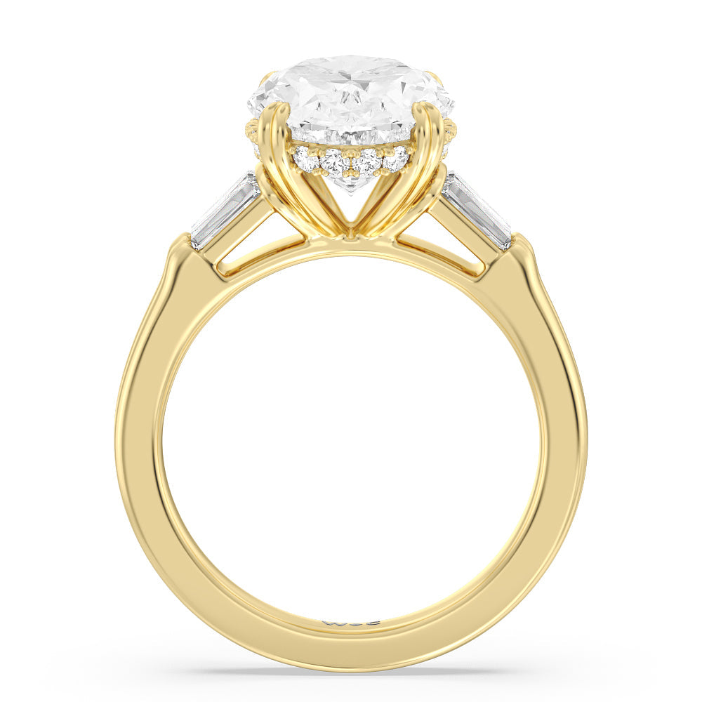 Elegance Twin Baguette Side Stone Engagement Ring with Oval Cut Diamond in 14KT Yellow Gold view 2
