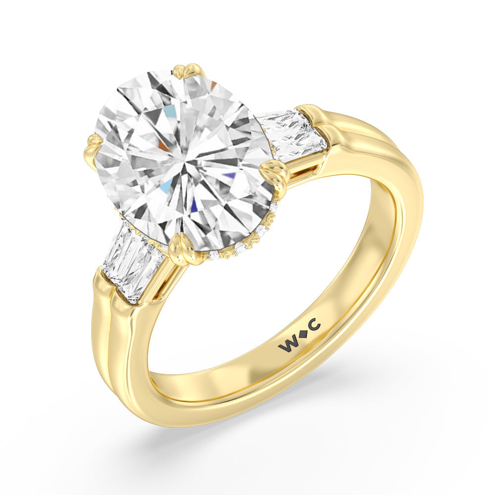 Elegance Twin Baguette Side Stone Engagement Ring with Oval Cut Diamond in 14KT Yellow Gold view 3
