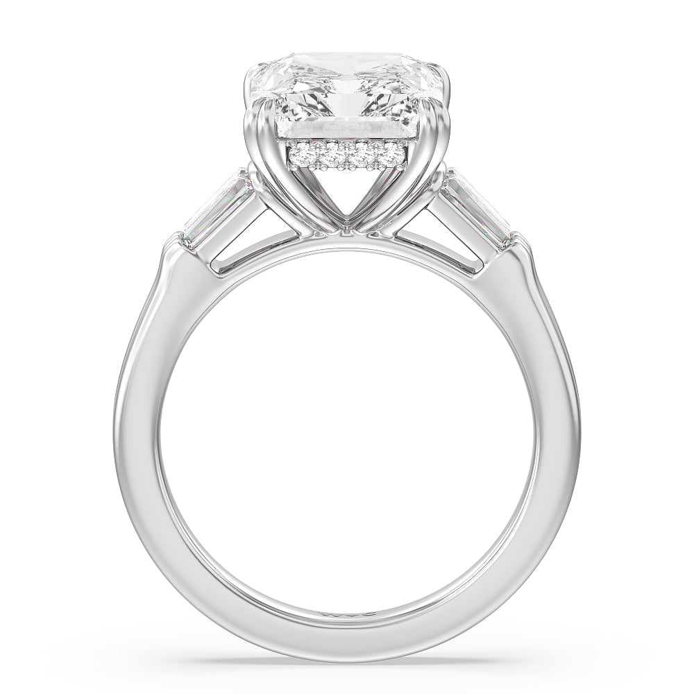 Elegance Twin Baguette Side Stone Engagement Ring with Radiant Cut Diamond in 14KT Platinum view 2
