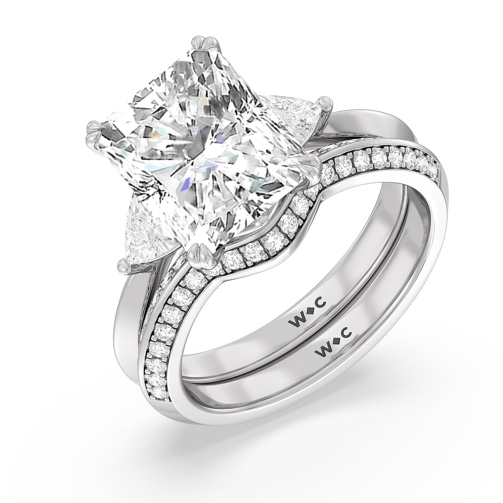 Elegance Trillion Three Stone Diamond Wedding Band with Platinum Cut Diamond in 14KT Platinum view 3
