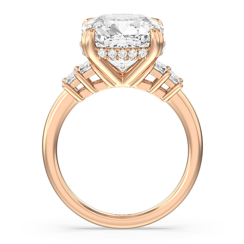 Elegance Emerald Cut Side Stone Engagement Ring with Cushion Cut Diamond in 14KT Rose Gold view 2
