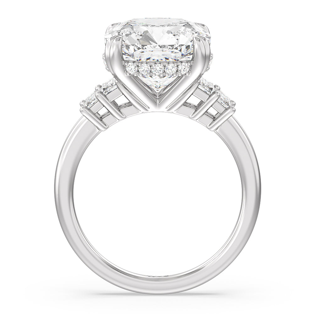 Elegance Emerald Cut Side Stone Engagement Ring with Cushion Cut Diamond in 14KT Platinum view 2

