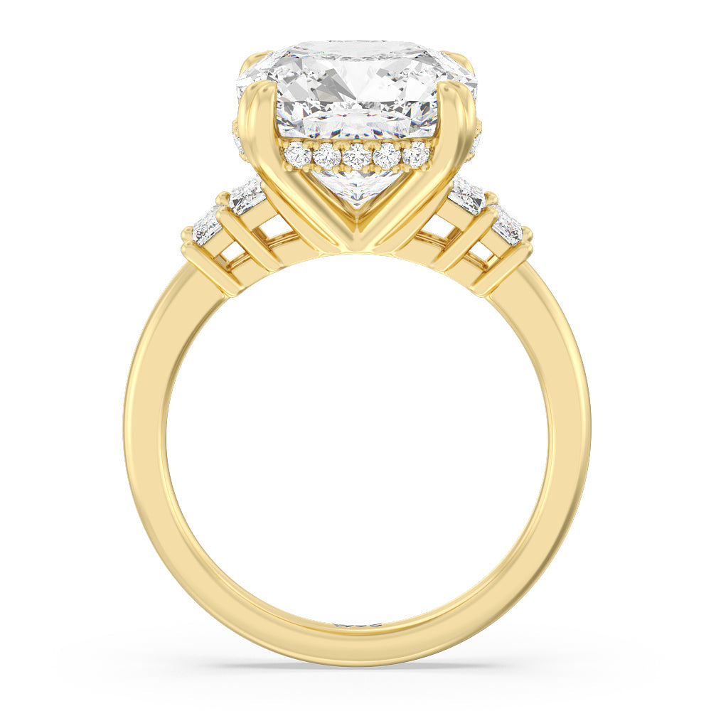 Elegance Emerald Cut Side Stone Engagement Ring with Cushion Cut Diamond in 14KT Yellow Gold view 2
