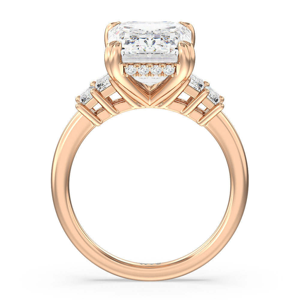 Elegance Emerald Cut Side Stone Engagement Ring with Emerald Cut Diamond in 14KT Rose Gold view 2
