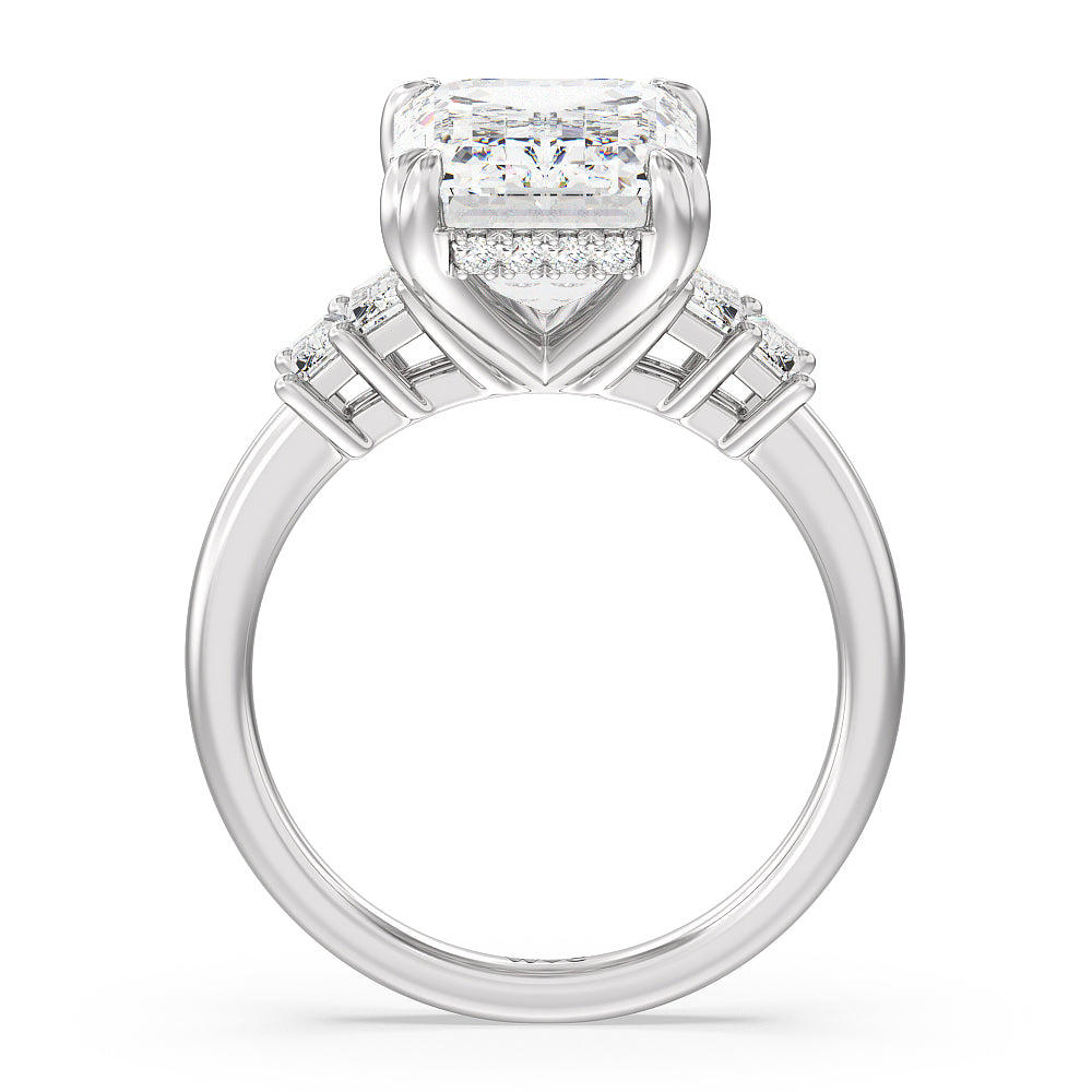 Elegance Emerald Cut Side Stone Engagement Ring with Emerald Cut Diamond in 14KT Platinum view 2
