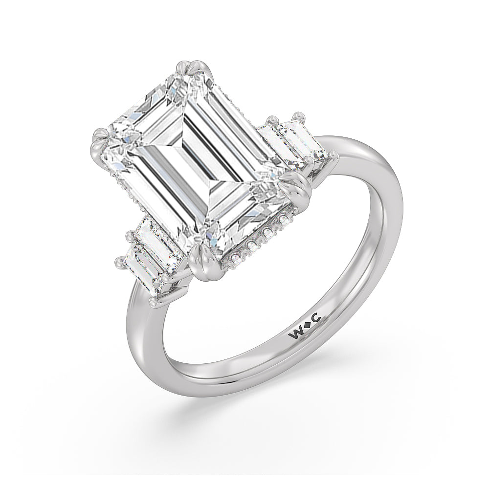 Elegance Emerald Cut Side Stone Engagement Ring with Emerald Cut Diamond in 14KT Platinum view 3
