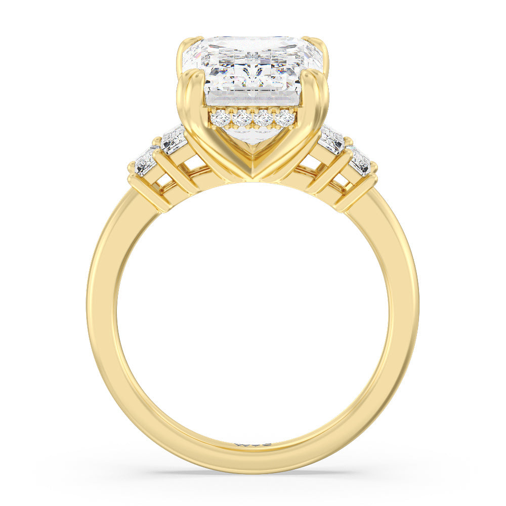 Elegance Emerald Cut Side Stone Engagement Ring with Emerald Cut Diamond in 14KT Yellow Gold view 2
