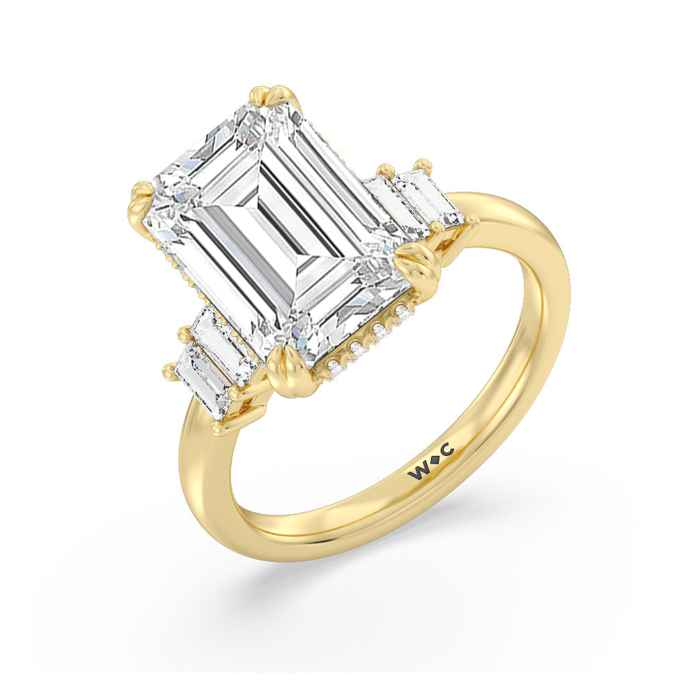 Elegance Emerald Cut Side Stone Engagement Ring with Emerald Cut Diamond in 14KT Yellow Gold view 3
