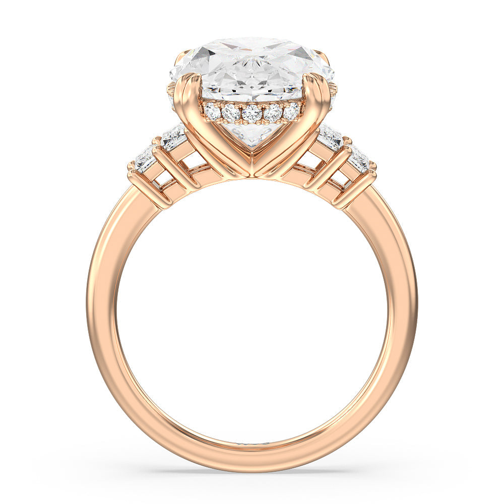 Elegance Emerald Cut Side Stone Engagement Ring with Oval Cut Diamond in 14KT Rose Gold view 2

