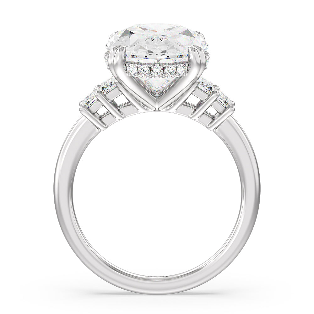 Elegance Emerald Cut Side Stone Engagement Ring with Oval Cut Diamond in 14KT Platinum view 2
