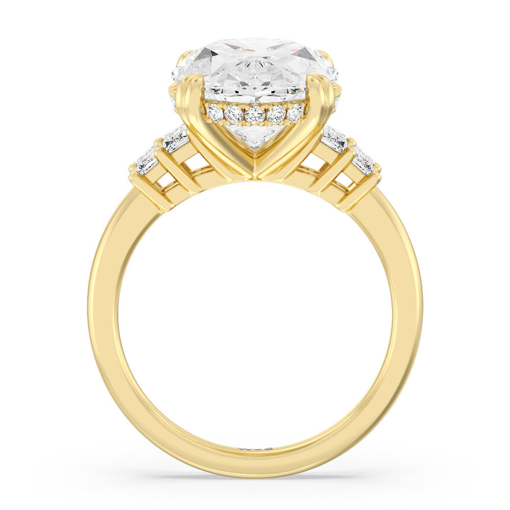 Elegance Emerald Cut Side Stone Engagement Ring with Oval Cut Diamond in 14KT Yellow Gold view 2
