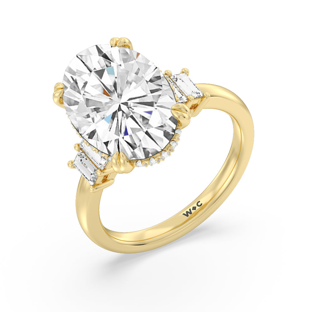 Elegance Emerald Cut Side Stone Engagement Ring with Oval Cut Diamond in 14KT Yellow Gold view 3
