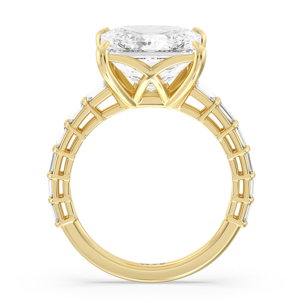 Princess Cut Elegance Two Row Baguette Studded Engagement Ring with Lab Grown Diamond in 14KT Yellow Gold view 2
