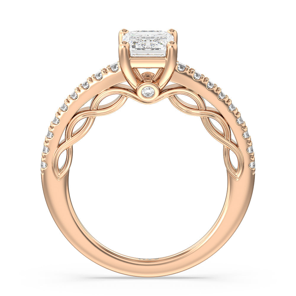 Galleria Braided Peekaboo Engagement Ring with Emerald Cut Diamond in 14KT Rose Gold view 2
