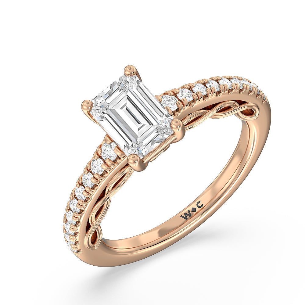 Galleria Braided Peekaboo Engagement Ring with Emerald Cut Diamond in 14KT Rose Gold view 3
