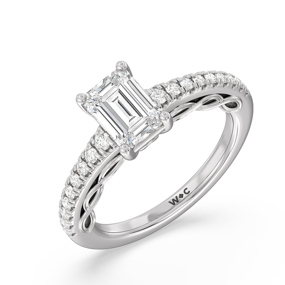 Galleria Braided Peekaboo Engagement Ring with Emerald Cut Diamond in 14KT Platinum view 3
