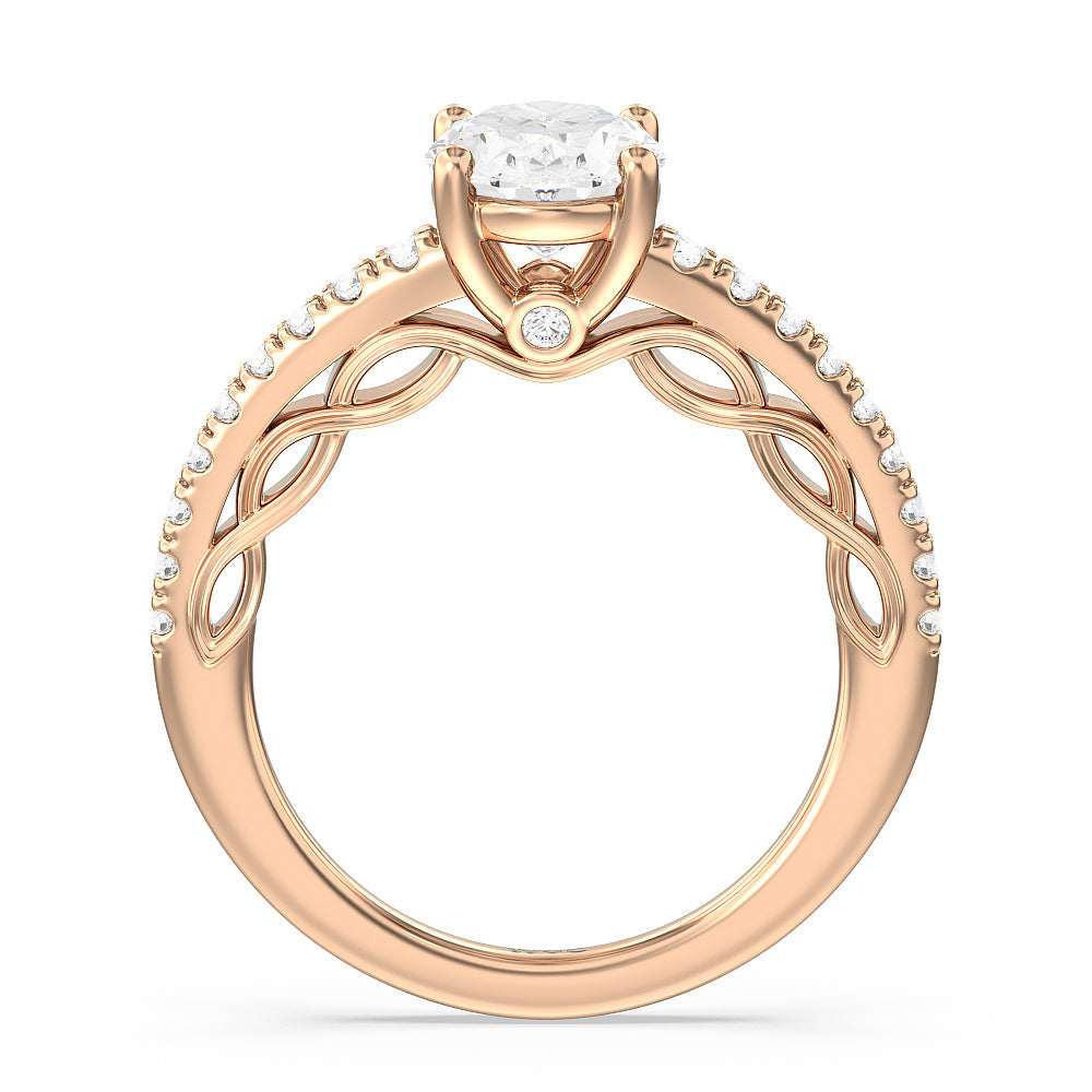 Galleria Braided Peekaboo Engagement Ring with Oval Cut Diamond in 14KT Rose Gold view 2
