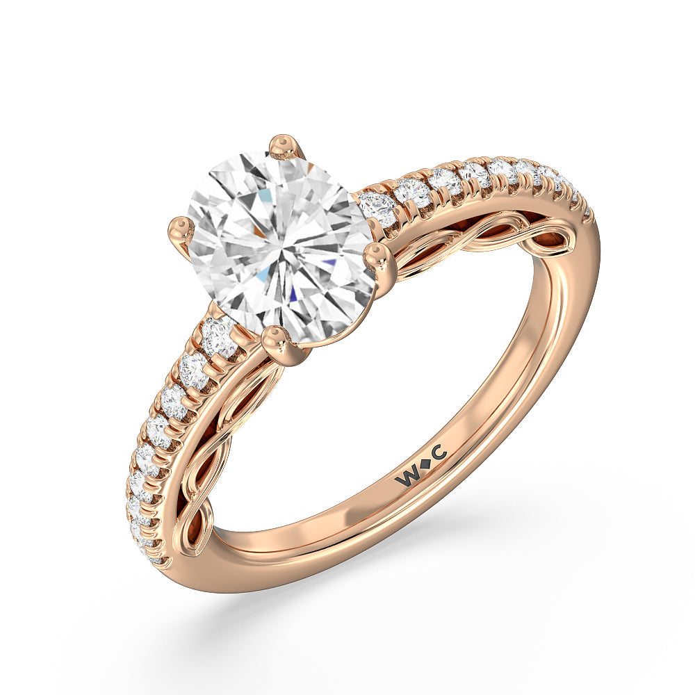 Galleria Braided Peekaboo Engagement Ring with Oval Cut Diamond in 14KT Rose Gold view 3
