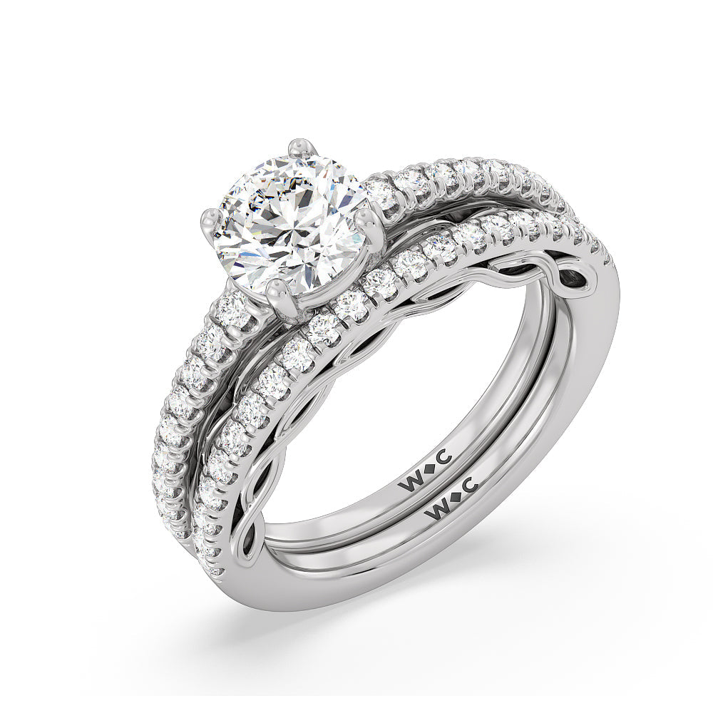 Galleria Braided Peekaboo Diamond Wedding Band with Platinum Cut Diamond in 14KT Platinum view 3
