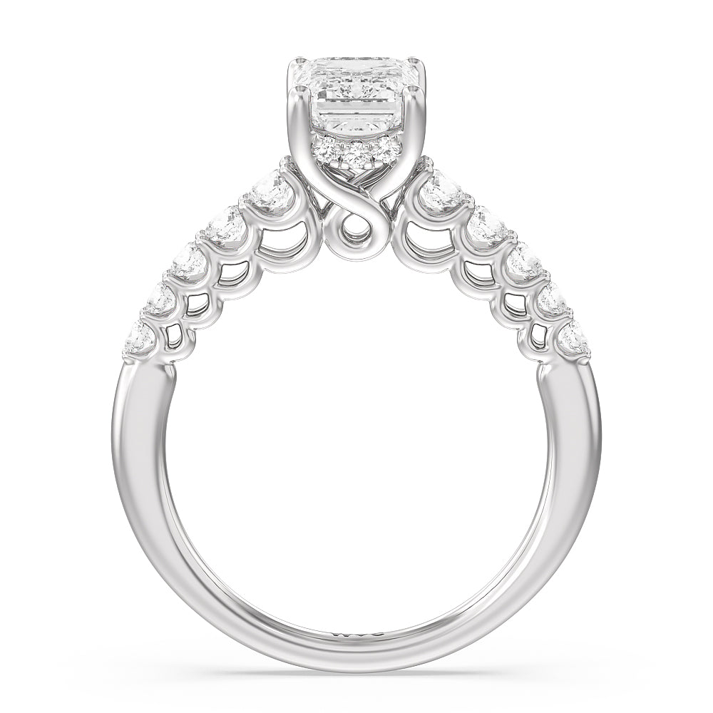Emerald Cut Galleria Open Work Side Stone & Hidden Halo Engagement Ring with Lab Grown Diamond in 14KT Platinum view 2

