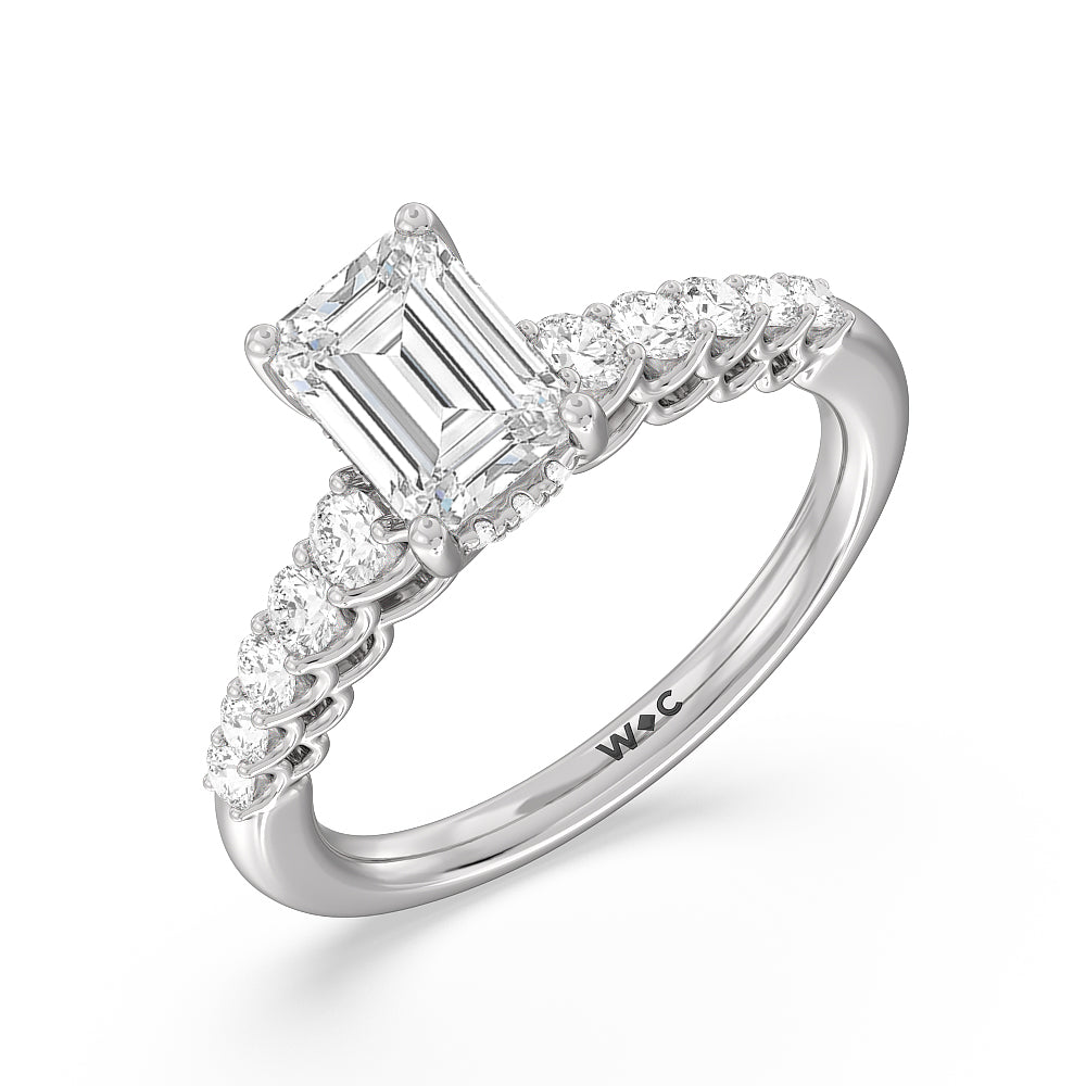 Emerald Cut Galleria Open Work Side Stone & Hidden Halo Engagement Ring with Lab Grown Diamond in 14KT Platinum view 3
