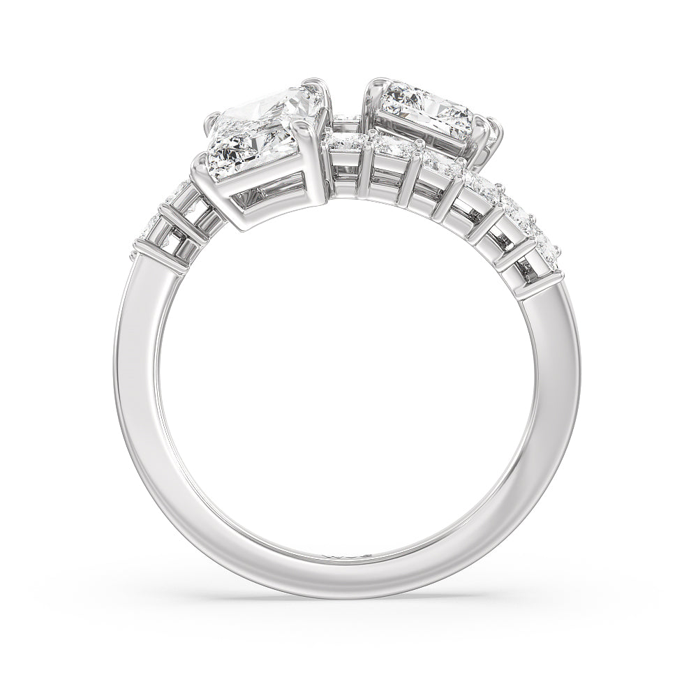 Emerald Cut Bypass Studded Toi et Moi Engagement Ring with Lab Grown Diamond in 14KT Platinum view 2
