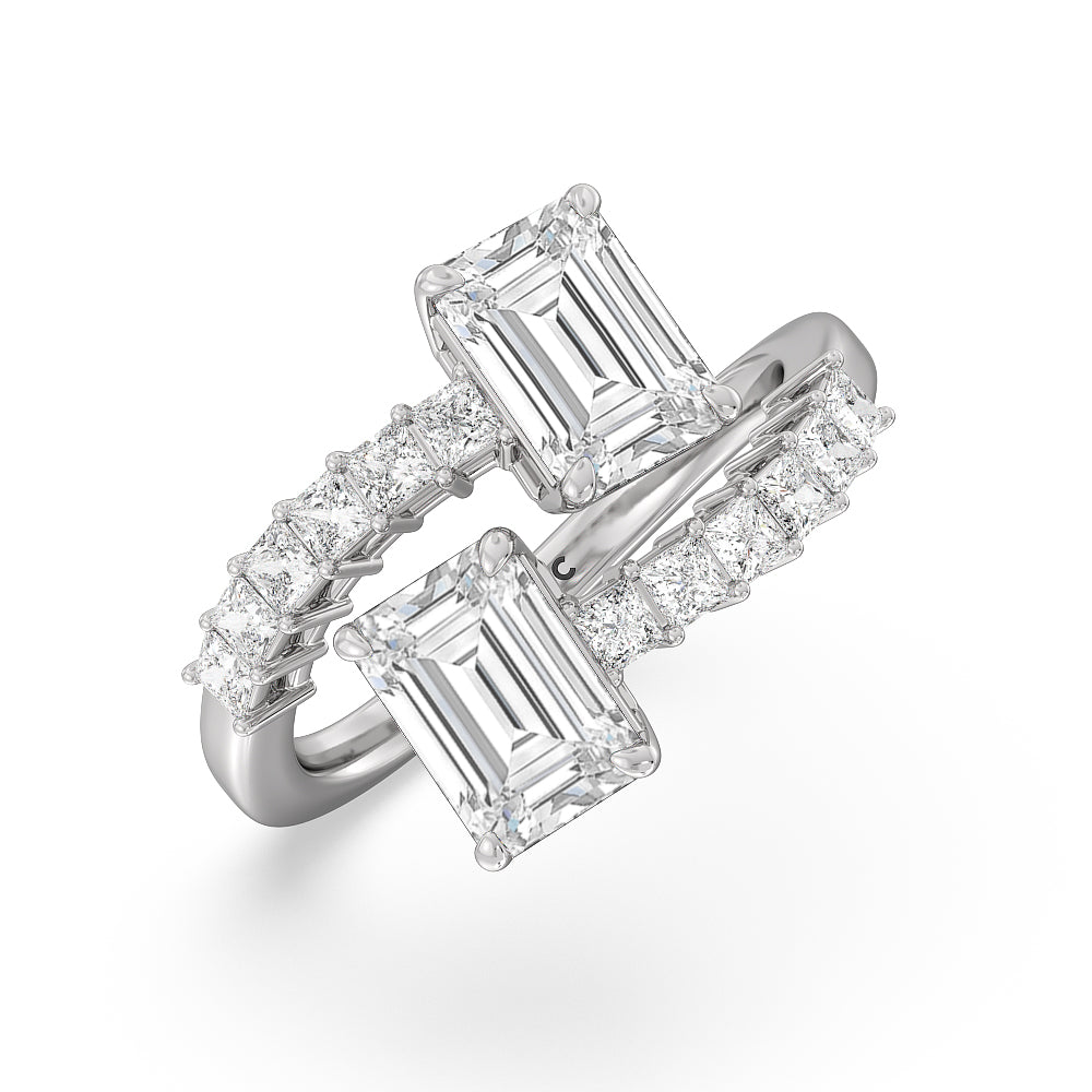 Emerald Cut Bypass Studded Toi et Moi Engagement Ring with Lab Grown Diamond in 14KT Platinum view 3
