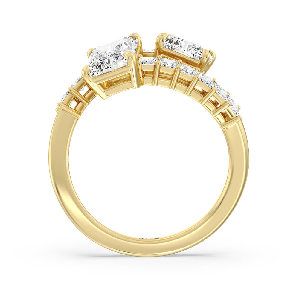 Emerald Cut Bypass Studded Toi et Moi Engagement Ring with Lab Grown Diamond in 14KT Yellow Gold view 2
