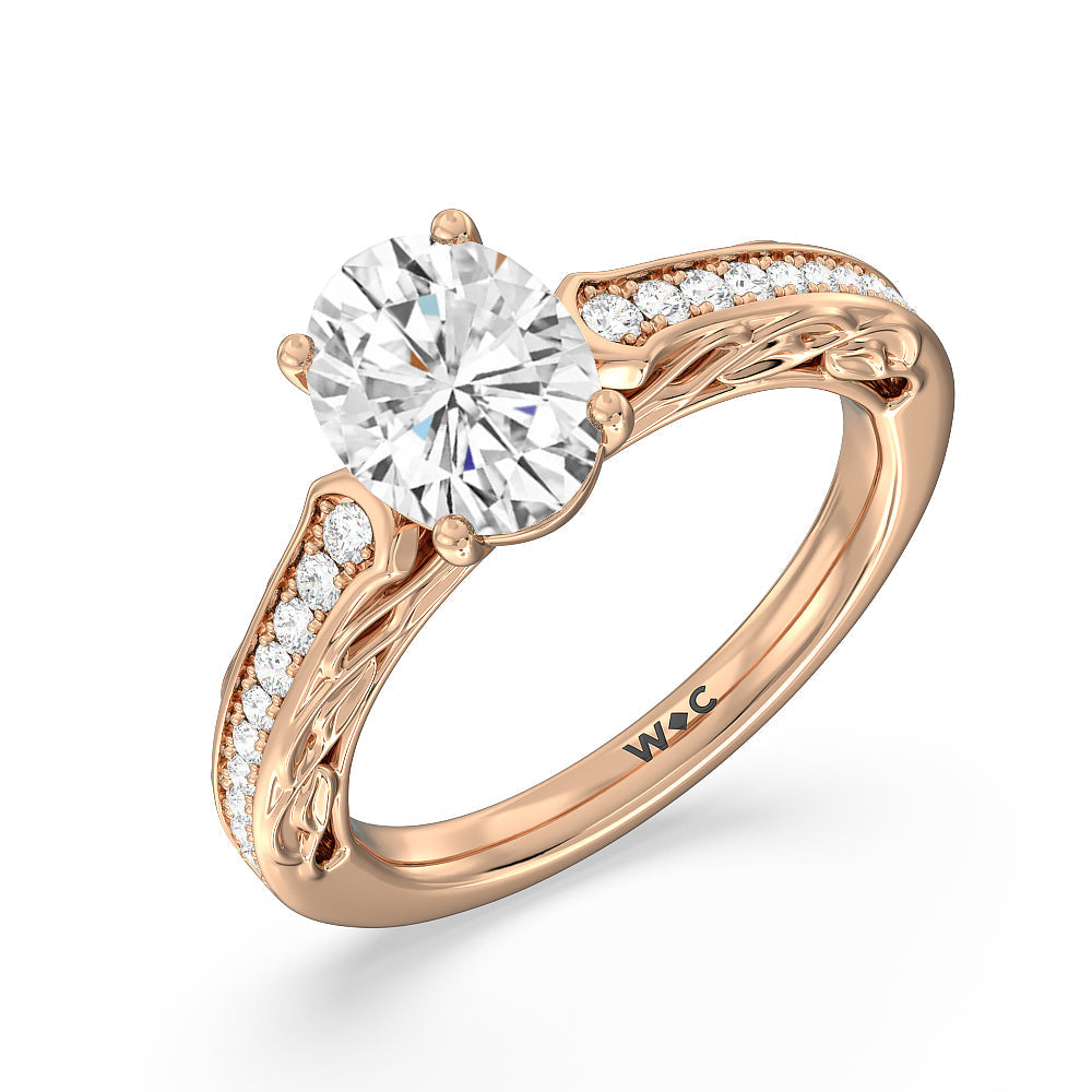 Galleria Entwined Vine Engagement Ring with Oval Cut Diamond in 14KT Rose Gold view 3
