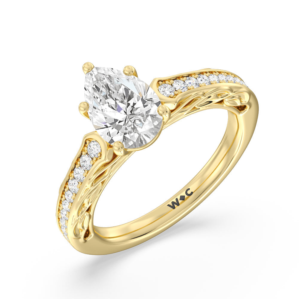 Galleria Entwined Vine Engagement Ring with Pear Cut Diamond in 14KT Yellow Gold view 3

