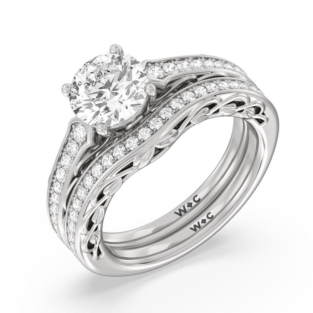 Galleria Entwined Vine Diamond Wedding Band with Platinum Cut Diamond in 14KT Platinum view 3
