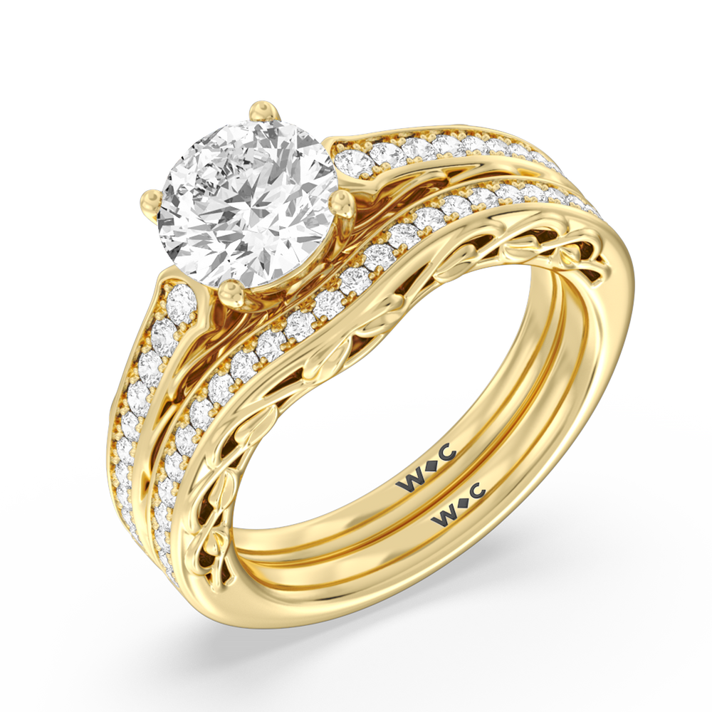 Galleria Entwined Vine Diamond Wedding Band with 18KT Yellow Gold Cut Diamond in 14KT Yellow Gold view 3
