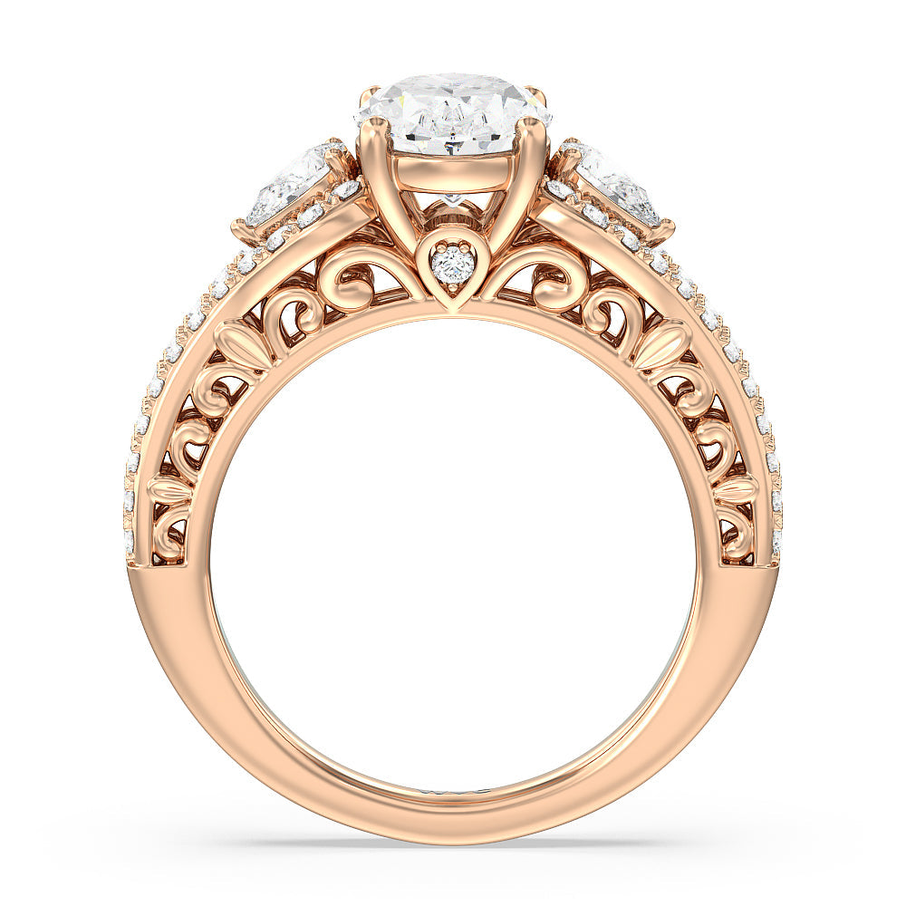 Galleria Ornate Vintage Engagement Ring with Oval Cut Diamond in 14KT Rose Gold view 2
