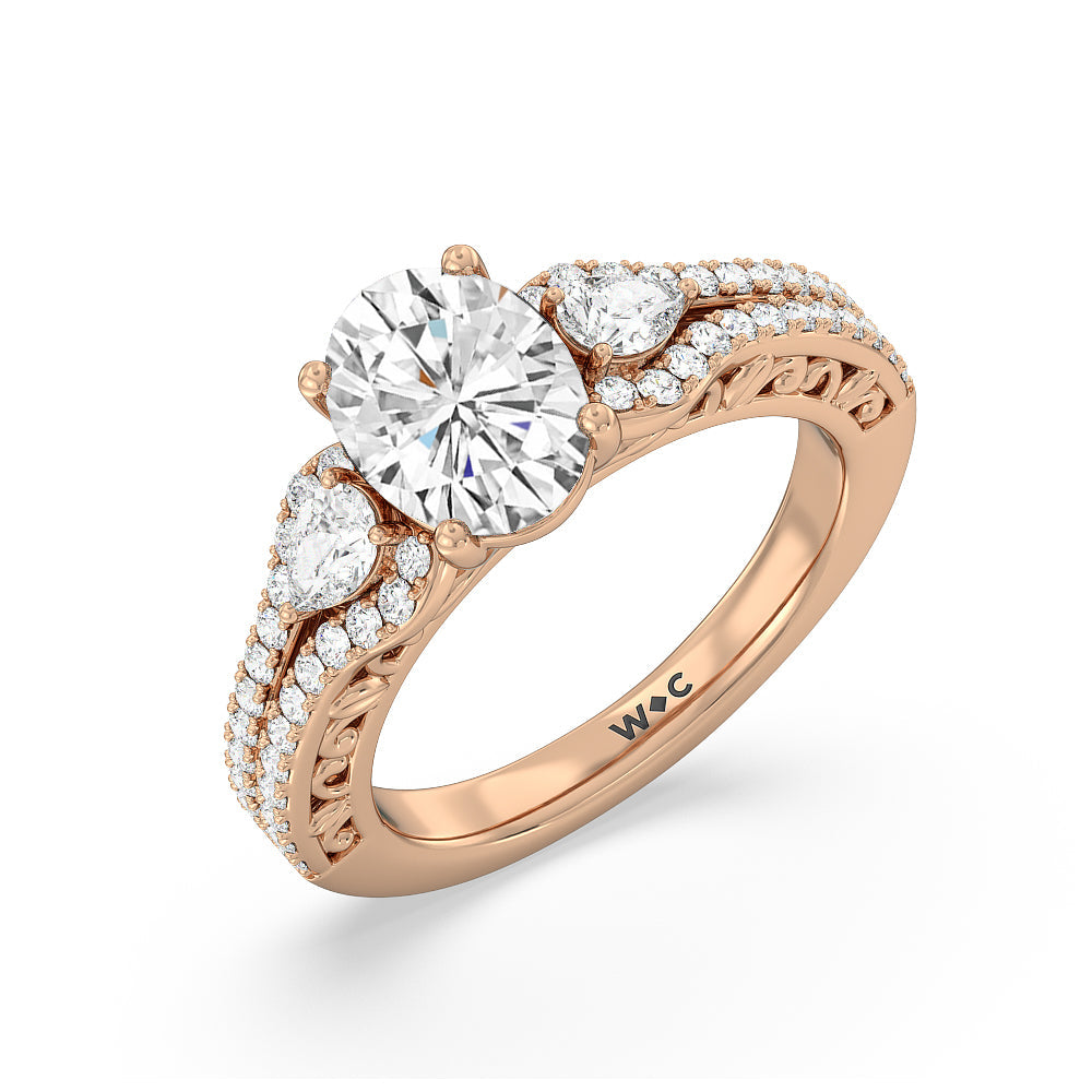 Galleria Ornate Vintage Engagement Ring with Oval Cut Diamond in 14KT Rose Gold view 3
