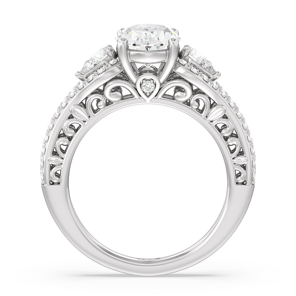 Galleria Ornate Vintage Engagement Ring with Oval Cut Diamond in 14KT Platinum view 2
