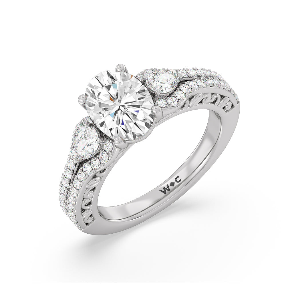 Galleria Ornate Vintage Engagement Ring with Oval Cut Diamond in 14KT Platinum view 3
