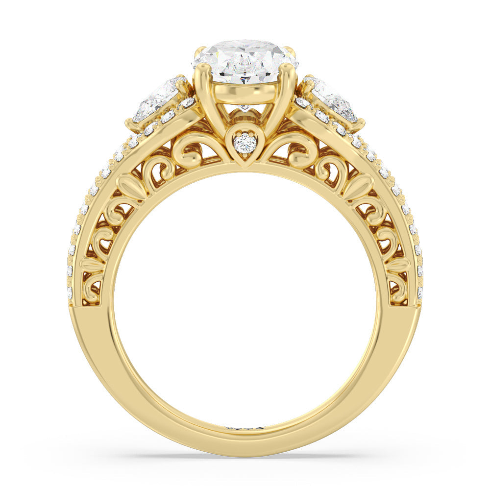 Galleria Ornate Vintage Engagement Ring with Oval Cut Diamond in 14KT Yellow Gold view 2
