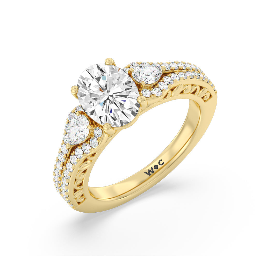 Galleria Ornate Vintage Engagement Ring with Oval Cut Diamond in 14KT Yellow Gold view 3
