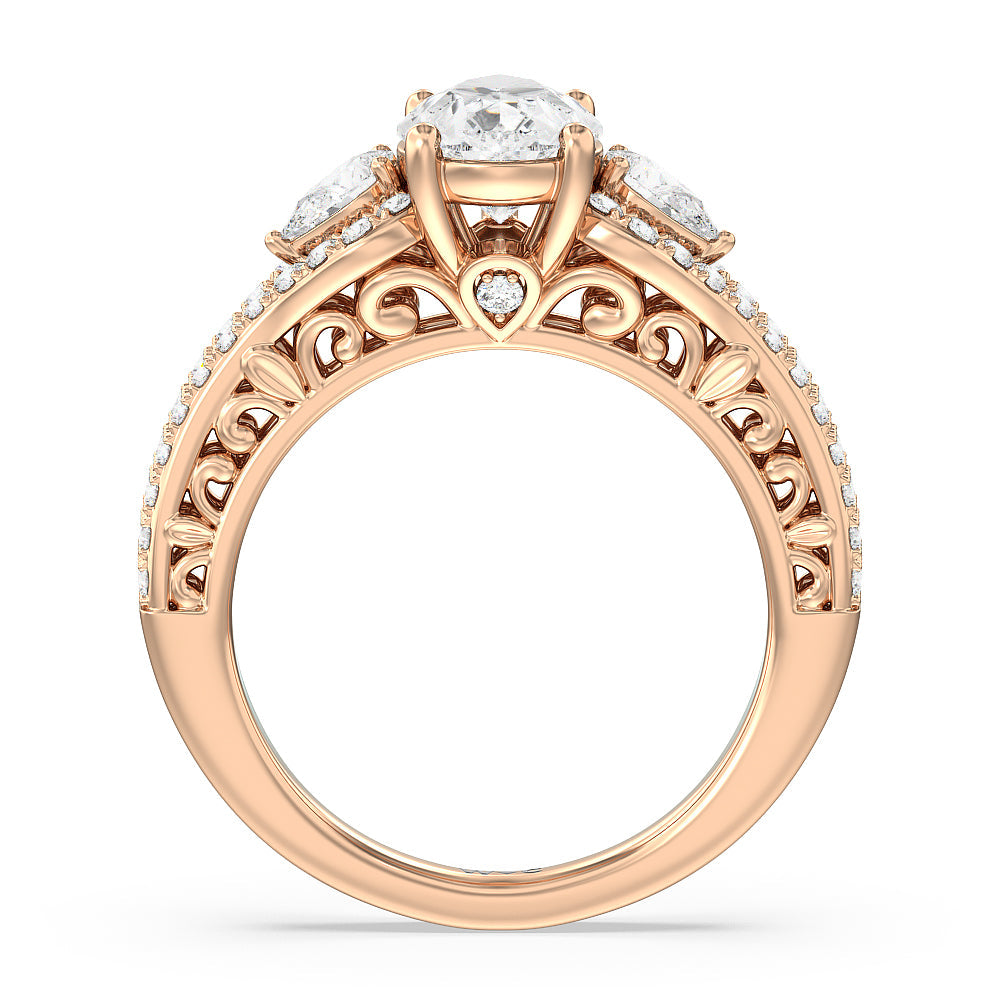Galleria Ornate Vintage Engagement Ring with Pear Cut Diamond in 14KT Rose Gold view 2
