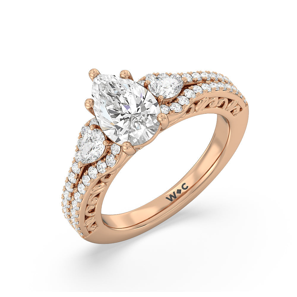 Galleria Ornate Vintage Engagement Ring with Pear Cut Diamond in 14KT Rose Gold view 3
