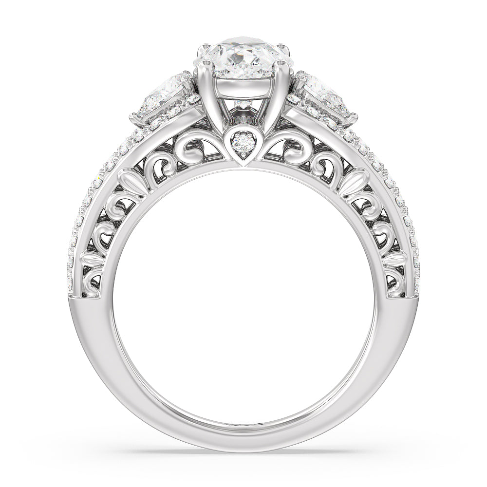 Galleria Ornate Vintage Engagement Ring with Pear Cut Diamond in 14KT Platinum view 2
