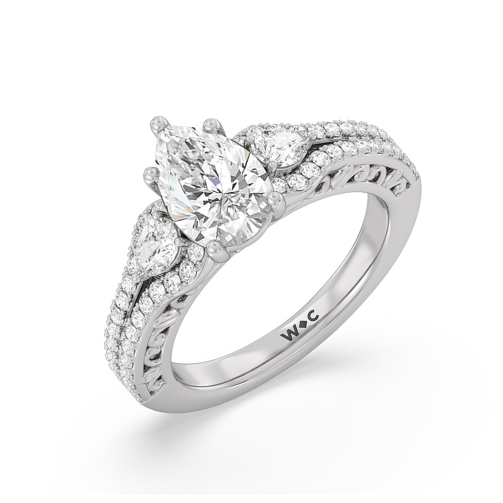 Galleria Ornate Vintage Engagement Ring with Pear Cut Diamond in 14KT Platinum view 3

