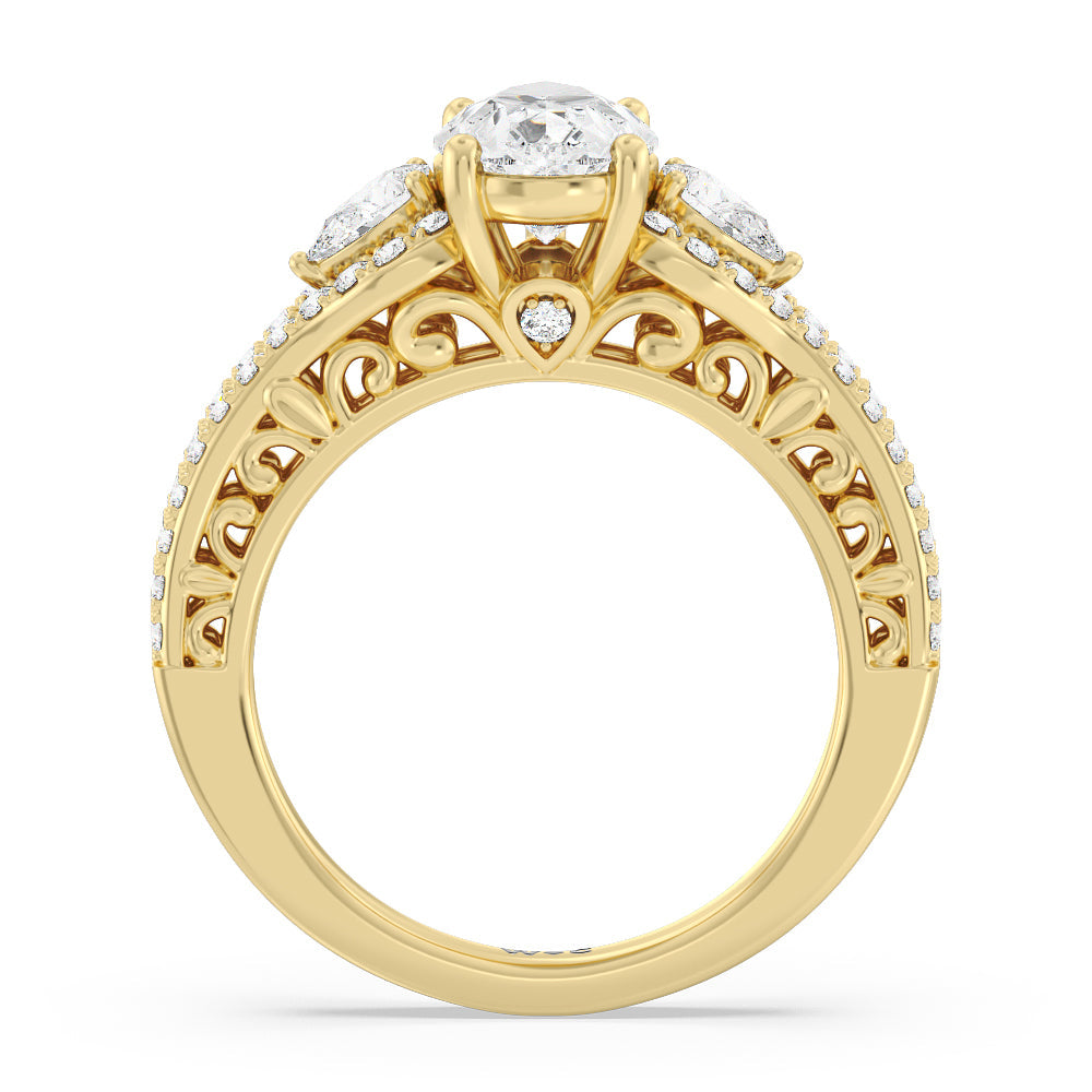 Galleria Ornate Vintage Engagement Ring with Pear Cut Diamond in 14KT Yellow Gold view 2
