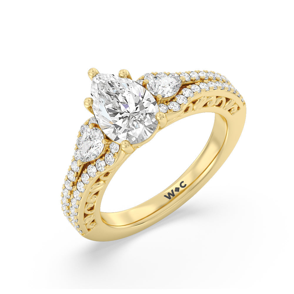 Galleria Ornate Vintage Engagement Ring with Pear Cut Diamond in 14KT Yellow Gold view 3
