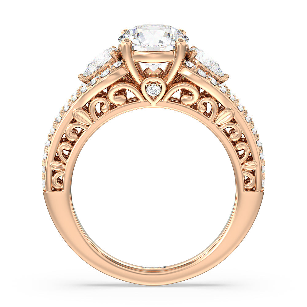 Galleria Ornate Vintage Engagement Ring with Round Cut Diamond in 14KT Rose Gold view 2
