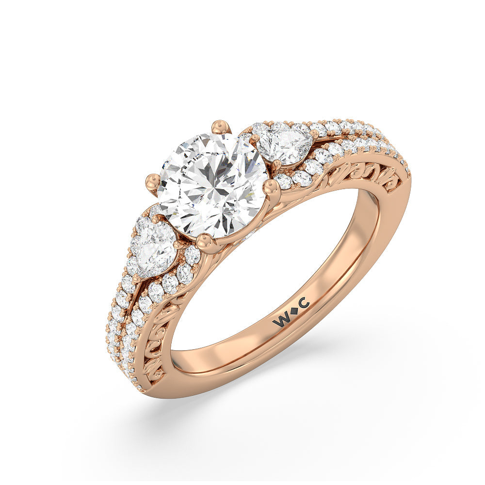 Galleria Ornate Vintage Engagement Ring with Round Cut Diamond in 14KT Rose Gold view 3
