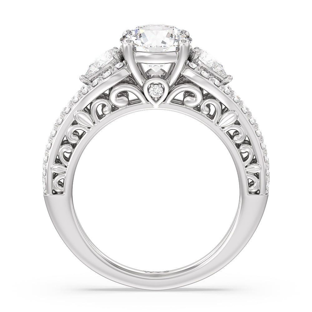 Galleria Ornate Vintage Engagement Ring with Round Cut Diamond in 14KT Platinum view 2
