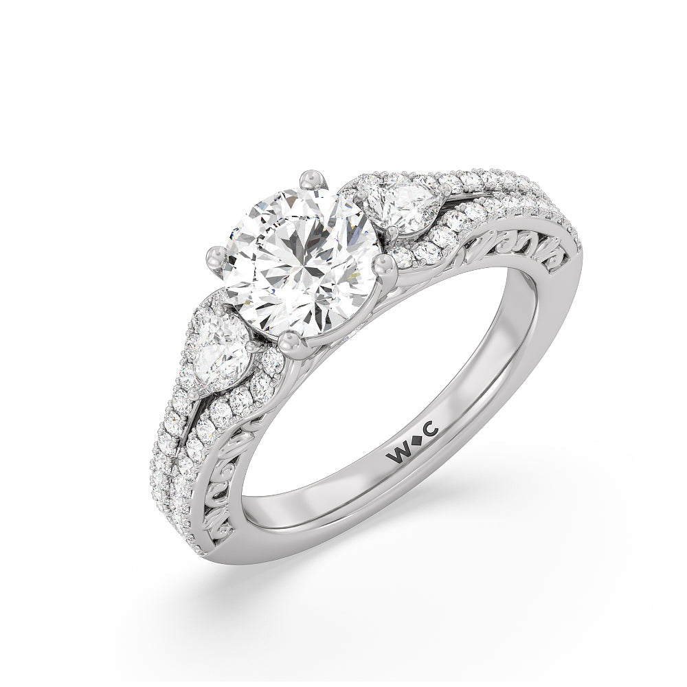 Galleria Ornate Vintage Engagement Ring with Round Cut Diamond in 14KT Platinum view 3
